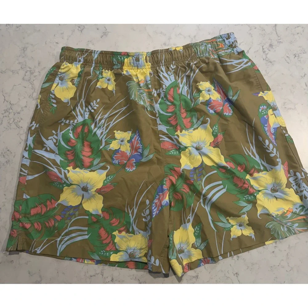 Cremieux Surf Gear Mens XL Tropical Floral Vintage Swim Trunks Tan  Board Shorts